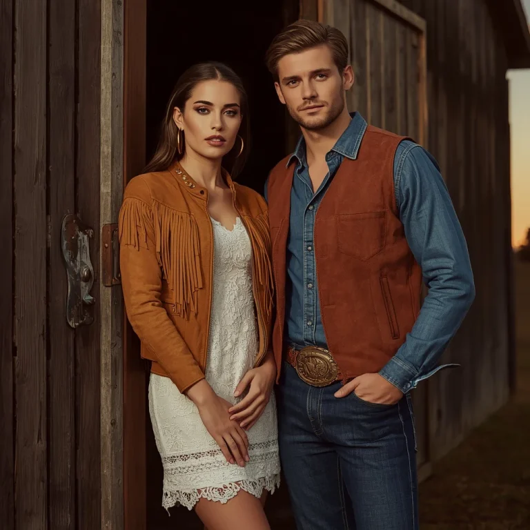 A Glam Western Suede and Denim Editorial of a Couple | High-fashion Portrait Couple