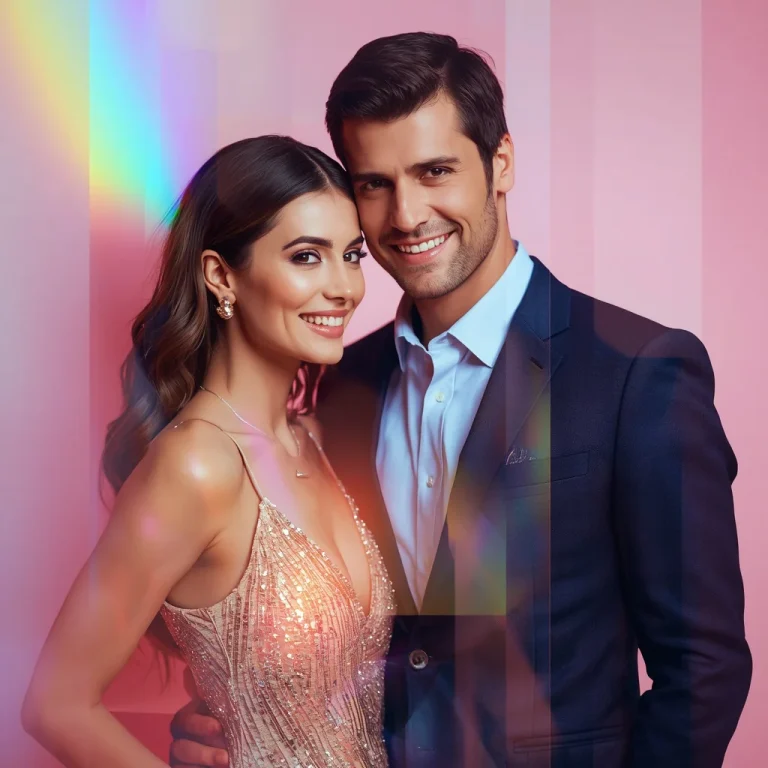 A Prism Inspired Light Collage of a Romantic Fashion Couple | High-end Luxury Collage
