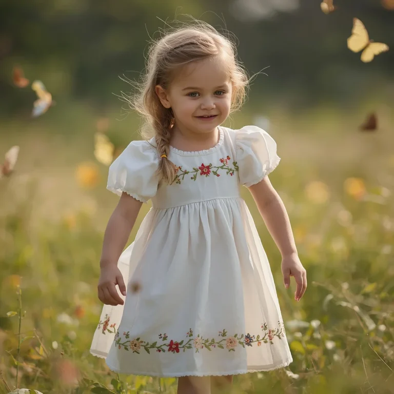 Cute Embroidered Cotton Dress for a Playful Day Out | prompt for traditional look for girl ChatGPT