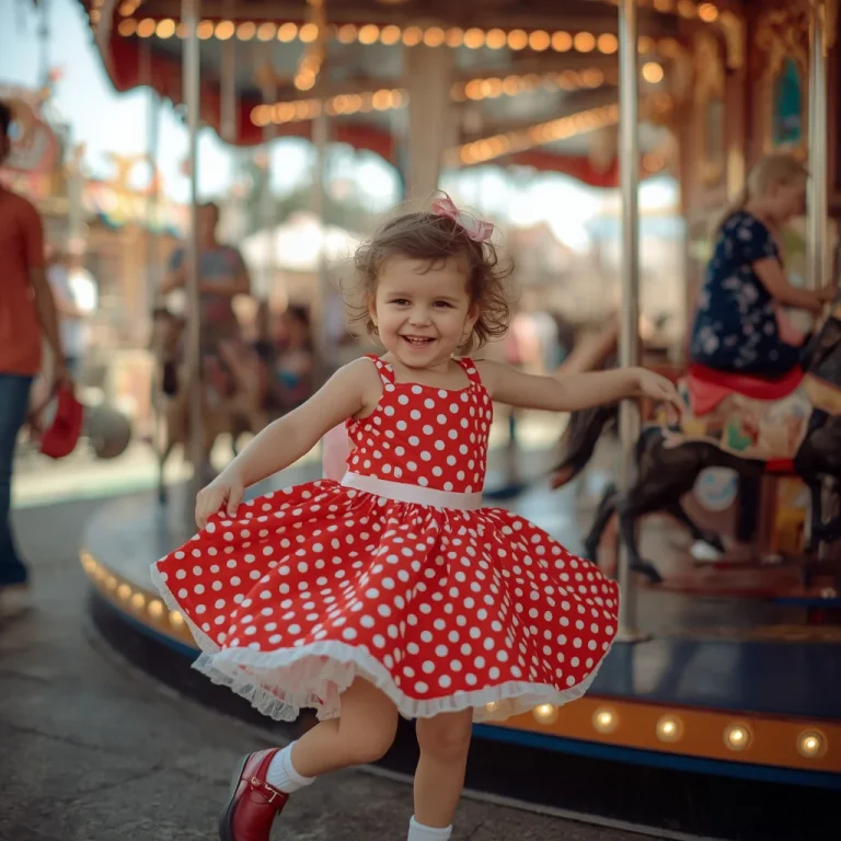 Cute Girl in Polka Dot Sundress: Playful Summer Fair | Cute Young Girl