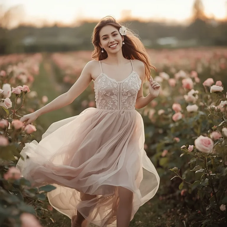 Ethereal Embroidered Chiffon Gown for a Romantic Photoshoot | female model ai prompt