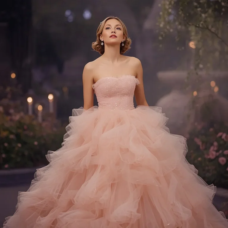 Ethereal Pastel Pink Tulle Ball Gown for a Dreamy Event | ai art prompt