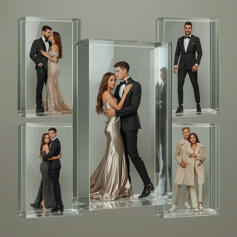 Floating Glass Collage of Couple in Glamorous Wear | Romantic Couple Prompts