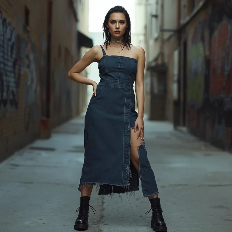 Latest Fashion: Deconstructed Denim Dress for Edgy Style | ChatGPT photo editing prompts trending Instagram for girl