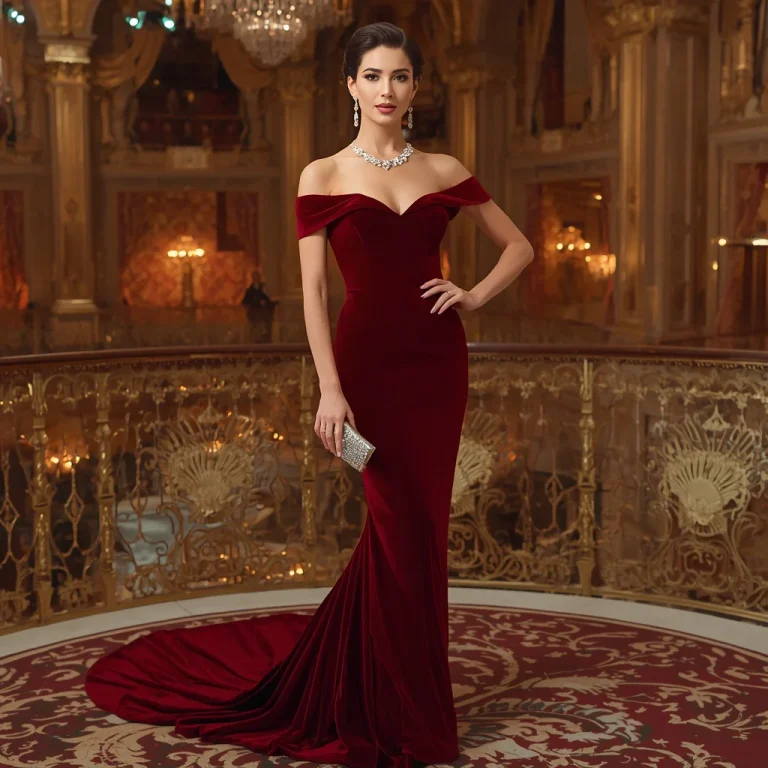 Luxurious Velvet Gown with Jeweled Neckline for a Royal Event | desi girl ai prompt